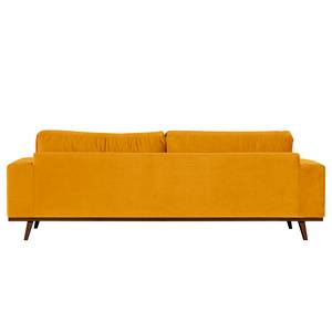 3-Sitzer Sofa BILLUND Samt Sadia: Senfgelb - Buche Dunkel