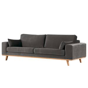 3-Sitzer Sofa BILLUND Samt Sadia: Dunkelgrau - Buche Hell