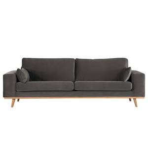 3-Sitzer Sofa BILLUND Samt Sadia: Dunkelgrau - Buche Hell