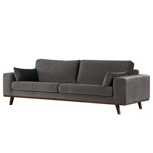 3-Sitzer Sofa BILLUND Samt Sadia: Dunkelgrau - Buche Dunkel