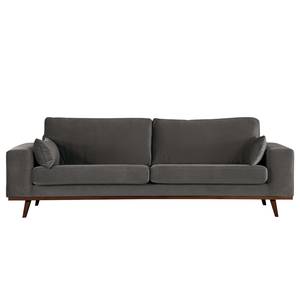 3-Sitzer Sofa BILLUND Samt Sadia: Dunkelgrau - Buche Dunkel