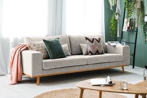 3-Sitzer Sofa BILLUND Webstoff Cieli: Sandgrau - Buche Hell