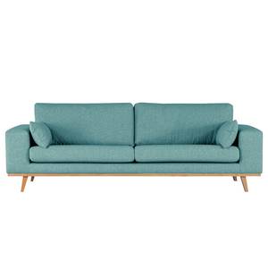 3-Sitzer Sofa BILLUND Webstoff Lark: Petrol - Buche Hell