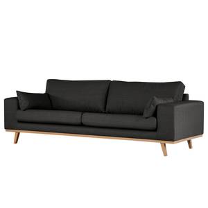 3-Sitzer Sofa BILLUND Strukturstoff Otrera: Schwarz - Buche Hell