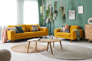 3-Sitzer Sofa BILLUND Webstoff Cieli: Senfgelb - Buche Hell