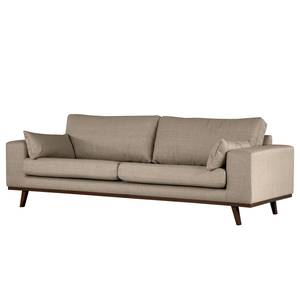 3-Sitzer Sofa BILLUND Strukturstoff Otrera: Taupe - Buche Dunkel