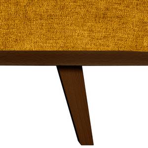Canapé d’angle BILLUND avec ottomane Tissu Cieli: Jaune moutarde - Méridienne longue à gauche (vue de face) - Hêtre foncé