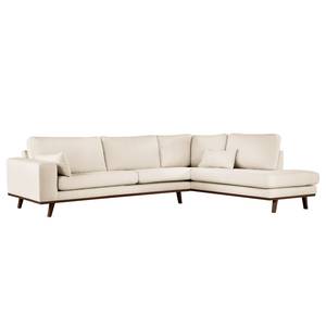 Ecksofa BILLUND mit Ottomane Bouclé Stoff Eurona: Beige - Ottomane davorstehend rechts - Buche Dunkel