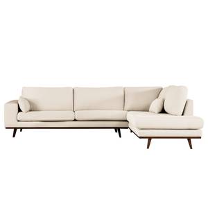 Ecksofa BILLUND mit Ottomane Bouclé Stoff Eurona: Beige - Ottomane davorstehend rechts - Buche Dunkel