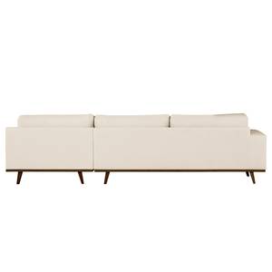 Ecksofa BILLUND mit Ottomane Bouclé Stoff Eurona: Beige - Ottomane davorstehend rechts - Buche Dunkel