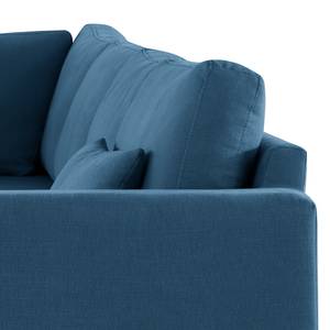 Canapé d’angle BILLUND avec ottomane Tissu Vele: Bleu - Méridienne longue à gauche (vue de face) - Hêtre clair