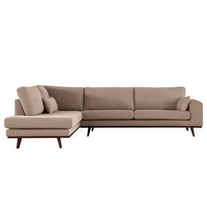 Ecksofa BILLUND mit Ottomane Baumwollstoff Vele: Taupe - Ottomane davorstehend links - Buche Dunkel