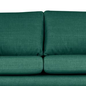 Canapé d’angle BILLUND avec ottomane Tissu structuré Otrera: Vert foncé - Méridienne longue à gauche (vue de face) - Hêtre foncé
