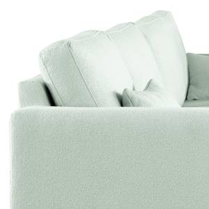 Ecksofa BILLUND mit Longchair Bouclé Stoff Eurona: Himmelblau - Longchair davorstehend links - Buche Hell