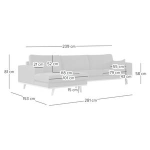 Hoekbank BILLUND met chaise longue Bouclé Stof Eurona: Hemelsblauw - Longchair vooraanzicht links - Licht beukenhout