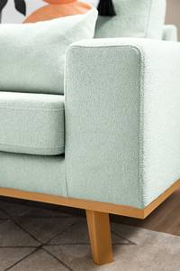 Ecksofa BILLUND mit Longchair Bouclé Stoff Eurona: Himmelblau - Longchair davorstehend links - Buche Hell