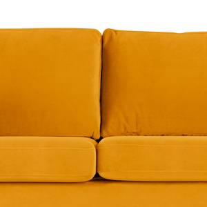 Canapé d’angle BILLUND avec méridienne Velours Sadia: Jaune mourtade - Méridienne courte à gauche (vue de face) - Hêtre foncé