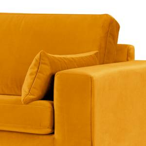 Canapé d’angle BILLUND avec méridienne Velours Sadia: Jaune mourtade - Méridienne courte à gauche (vue de face) - Hêtre foncé