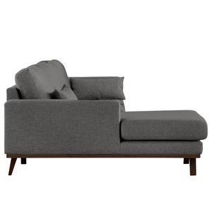 Hoekbank BILLUND met chaise longue Velours Lark: Donkergrijs - Longchair vooraanzicht links - Donker beukenhout