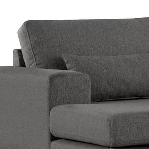 Ecksofa BILLUND mit Longchair Webstoff Lark: Dunkelgrau - Longchair davorstehend links - Buche Dunkel