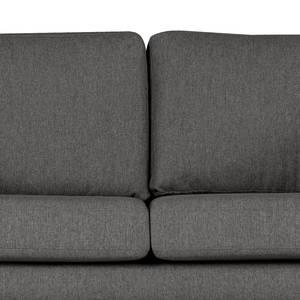 Ecksofa BILLUND mit Longchair Webstoff Lark: Dunkelgrau - Longchair davorstehend links - Buche Dunkel