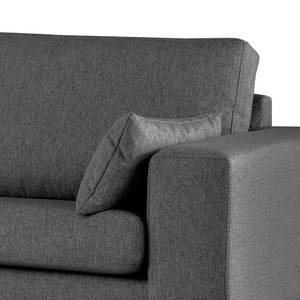 Ecksofa BILLUND mit Longchair Webstoff Lark: Dunkelgrau - Longchair davorstehend links - Buche Dunkel