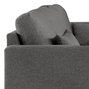 Ecksofa BILLUND mit Longchair Webstoff Lark: Dunkelgrau - Longchair davorstehend links - Buche Dunkel