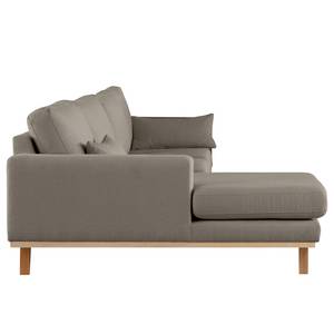 Hoekbank BILLUND met chaise longue Bouclé Stof Eurona: Grijs - Longchair vooraanzicht links - Licht beukenhout