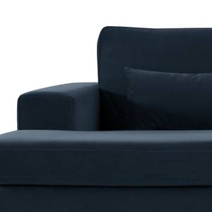 Canapé d’angle BILLUND avec méridienne Velours Sadia: Bleu foncé - Méridienne courte à gauche (vue de face) - Hêtre clair