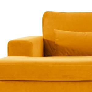 Canapé d’angle BILLUND avec méridienne Velours Sadia: Jaune mourtade - Méridienne courte à gauche (vue de face) - Hêtre clair