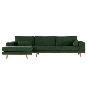 Divano con chaise longue BILLUND Tessuto Cieli: Verde scuro - Longchair preimpostata a sinistra - Faggio chiara