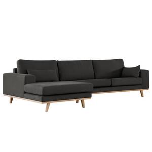 Ecksofa BILLUND mit Longchair Baumwollstoff Vele: Anthrazit - Longchair davorstehend links - Buche Hell