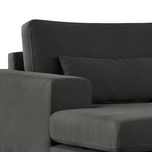 Ecksofa BILLUND mit Longchair Baumwollstoff Vele: Anthrazit - Longchair davorstehend links - Buche Hell