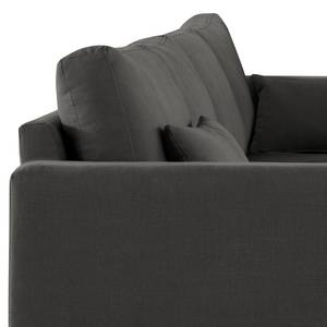 Ecksofa BILLUND mit Longchair Baumwollstoff Vele: Anthrazit - Longchair davorstehend links - Buche Hell