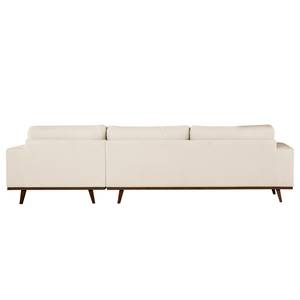 Ecksofa BILLUND mit Longchair Bouclé Stoff Eurona: Beige - Longchair davorstehend rechts - Buche Dunkel