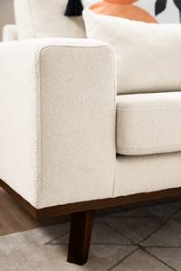 Ecksofa BILLUND mit Longchair Bouclé Stoff Eurona: Beige - Longchair davorstehend rechts - Buche Dunkel