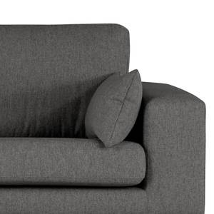 Hoekbank BILLUND met chaise longue Velours Lark: Donkergrijs - Longchair vooraanzicht links - Licht beukenhout