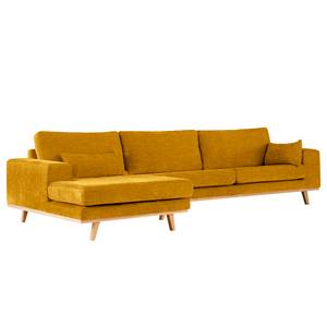 Divano con chaise longue BILLUND Tessuto Cieli: Giallo senape - Longchair preimpostata a sinistra - Faggio chiara