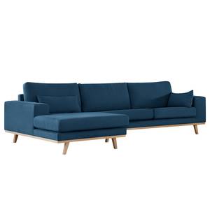 Divano con chaise longue BILLUND Tessuto Vele: blu - Longchair preimpostata a sinistra - Faggio chiara