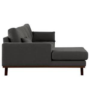 Ecksofa BILLUND mit Longchair Baumwollstoff Vele: Anthrazit - Longchair davorstehend links - Buche Dunkel