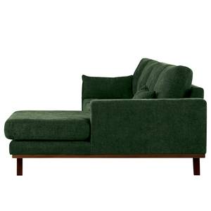 Divano con chaise longue BILLUND Tessuto Cieli: Verde scuro - Longchair preimpostata a destra - Faggio scuro