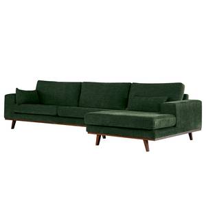 Divano con chaise longue BILLUND Tessuto Cieli: Verde scuro - Longchair preimpostata a destra - Faggio scuro