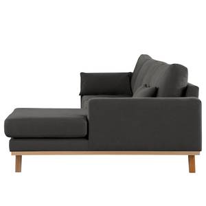 Ecksofa BILLUND mit Longchair Baumwollstoff Vele: Anthrazit - Longchair davorstehend rechts - Buche Hell