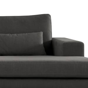 Ecksofa BILLUND mit Longchair Baumwollstoff Vele: Anthrazit - Longchair davorstehend rechts - Buche Hell