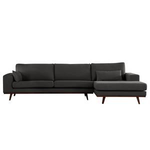 Ecksofa BILLUND mit Longchair Baumwollstoff Vele: Anthrazit - Longchair davorstehend rechts - Buche Dunkel