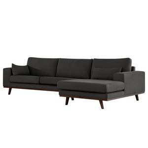 Ecksofa BILLUND mit Longchair Baumwollstoff Vele: Anthrazit - Longchair davorstehend rechts - Buche Dunkel