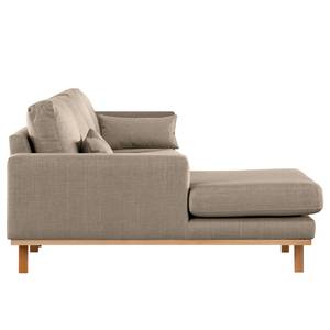 Ecksofa BILLUND mit Longchair Strukturstoff Otrera: Taupe - Longchair davorstehend links - Buche Hell