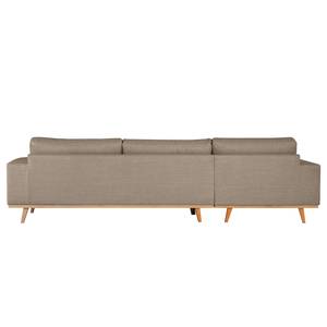 Ecksofa BILLUND mit Longchair Strukturstoff Otrera: Taupe - Longchair davorstehend links - Buche Hell