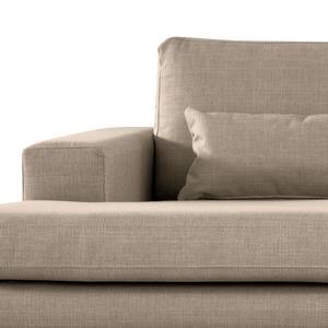 Ecksofa BILLUND mit Longchair Strukturstoff Otrera: Taupe - Longchair davorstehend links - Buche Hell