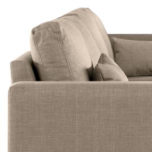 Ecksofa BILLUND mit Longchair Strukturstoff Otrera: Taupe - Longchair davorstehend links - Buche Hell